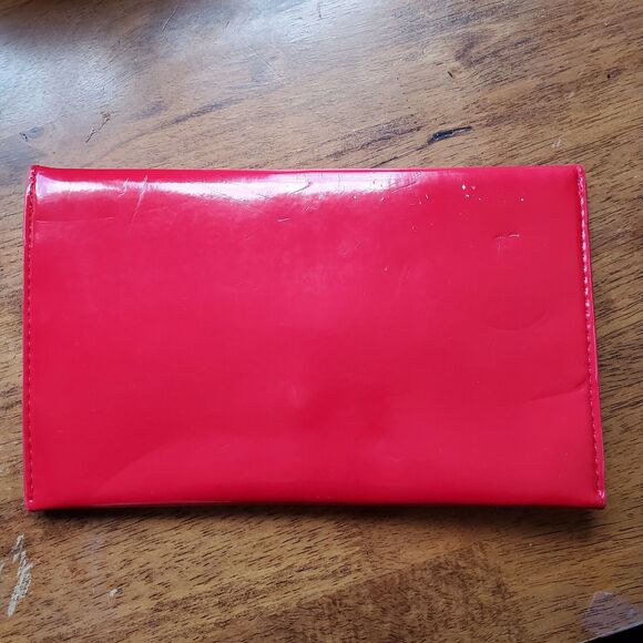Vintage CLARINS Red Envelope Clutch Purse Cosmetic Bag, faux patent leather - Picture 5 of 5